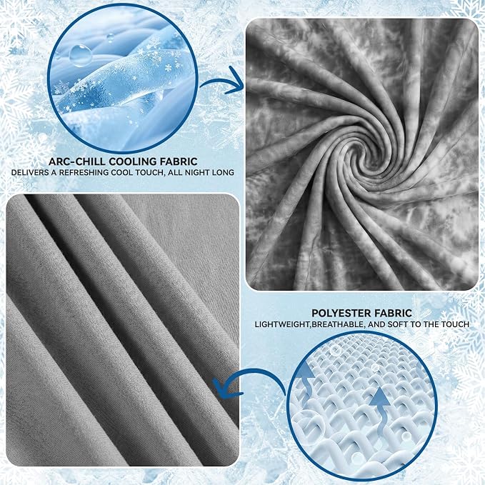 Guohaoi Cooling Throw Blanket for Hot Sleepers, King Size 80''×90'' Lightweight Breathable Summer Bed Blanket for Couch, Arc-Chill Q-Max >0.5 Cool Fiber,Lightweight Tie Dye Blanket Grey