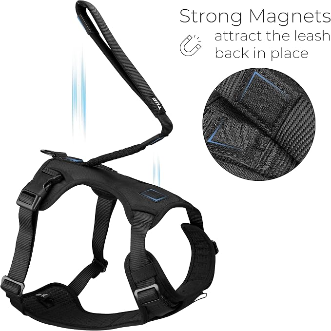 TUG Grab Dog Harness | Integrated Traffic Leash Magnetically Attached for Quick Control (Medium/Black)