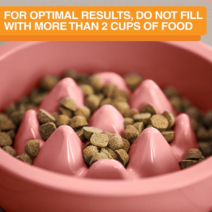 The Niner Slow Feed Bowl - Raised Peaks Slow Down Pets Eating - Fits Elevated Feeders Including Neater Feeder Large Sizes - Gentle on Teeth and Gums - Holds up to 2 Cups (Pink)