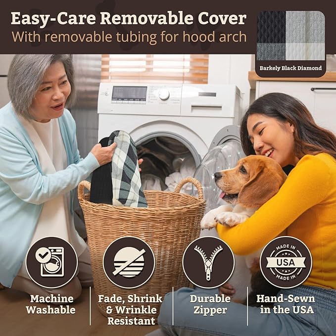 Snoozer Cozy Cave Dog Bed - Indoor Dog Bed with Cover Cave, Covered Calming Burrow for Small & Medium Sized Pets with Blanket Attached, Enclosed, Removable Washable Cover -Large, Barkley Black Diamond