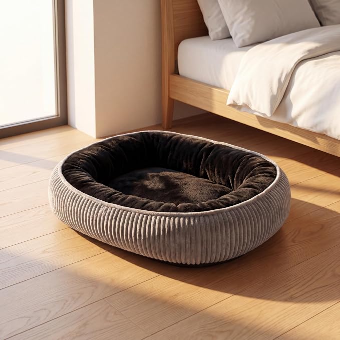 Calming Dog Bed for Medium to Large Dogs 30"x21" - Orthopedic Washable Pet Bed with Anti-Slip Bottom, Indoor Soft Cat Bed with Removable Cover (Black)