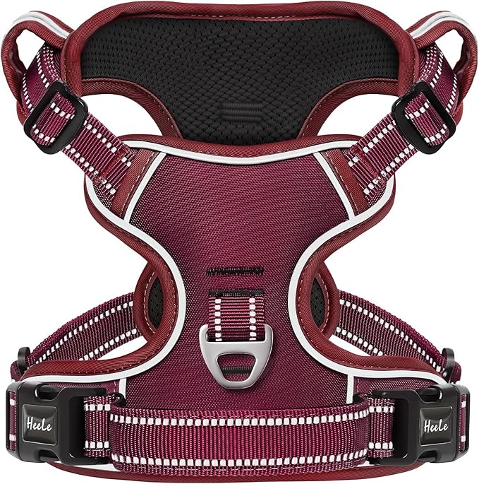 HEELE Dog Harness for Large Dogs No Pull Dog Vest Harness for Large Dog with Soft Padded Handle Reflective for Outdoor Training, Burgundy Red, XL