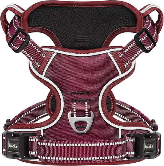 HEELE Dog Harness for Large Dogs No Pull Dog Vest Harness for Large Dog with Soft Padded Handle Reflective for Outdoor Training, Burgundy Red, XL