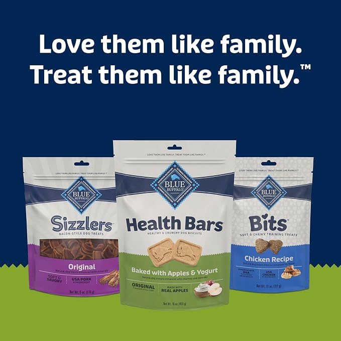 Blue Buffalo Health Bars Apples & Yogurt Crunchy Dog Biscuits, Oven-Baked with Real Apples & Natural Ingredients, Healthy Dog Treats with No Artificial Flavors or Preservatives, 16 oz.
