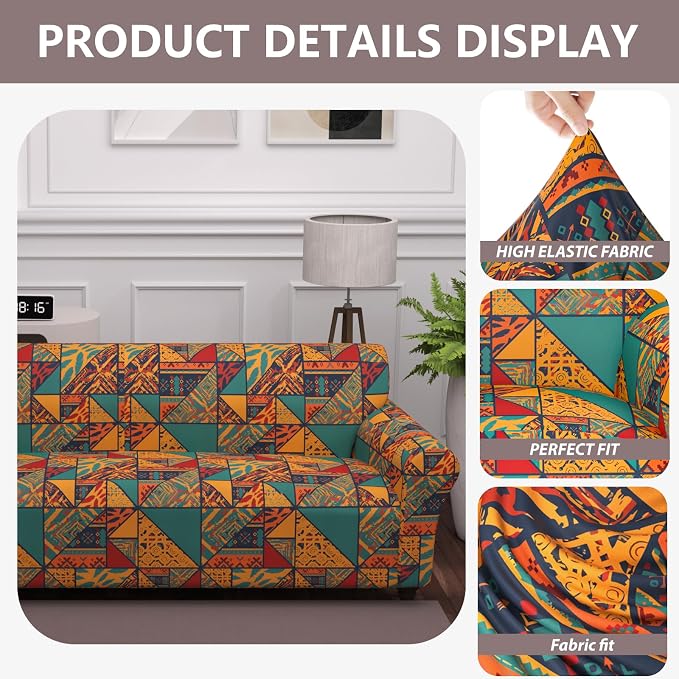 Stretch Couch Covers for 2 Separate Cushion Couch Sofa - Floral Printed Couch Sofa Cover ,Washable Sofa Slipcover,Pet Friendly Furniture Protector with Elastic Bottom,Universal Fit for Home(Loveseat)