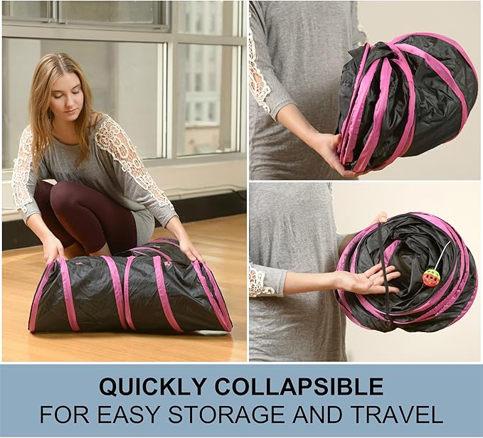 Cat Tunnel - Collapsible 3 Way Quatrefoil Play Toy - Tube Fun for Rabbits, Kittens, and Dogs - Quatrefoil Teal/White