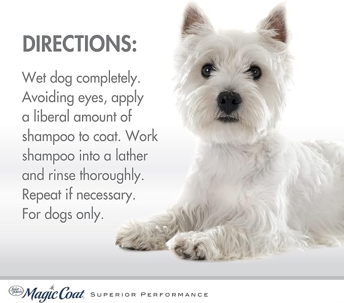 Four Paws Magic Coat Bright White Whitening Shampoo for Dogs with Natriance Brightener, Brightening Dog Wash, Removes Tear Stains, Almond Shea Butter Scent, 16 Ounce