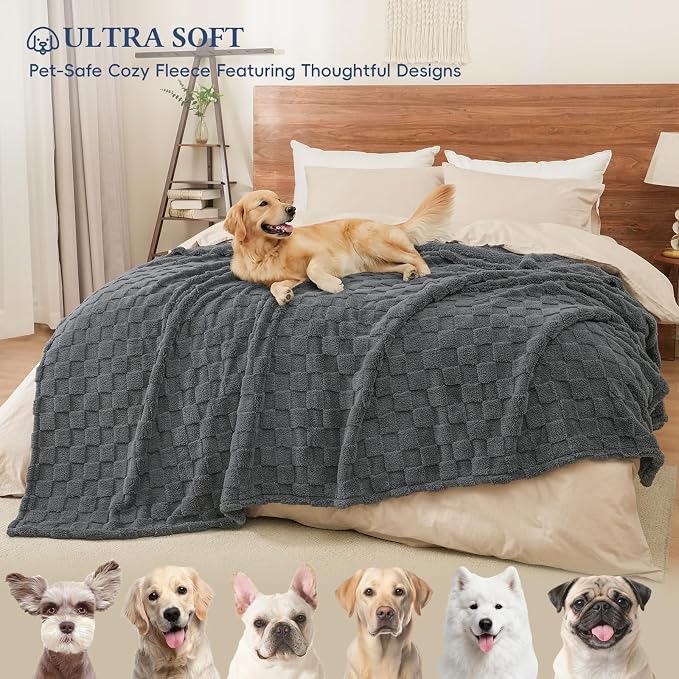 David's Home Large Dog Blankets Washable Pet Bed Cover Twin Size, Soft Fluffy Fuzzy Cat Puppy Blanket with Premium 300GSM Fleece for Pet Kitten Doggy, Dark Grey, 66 * 90"