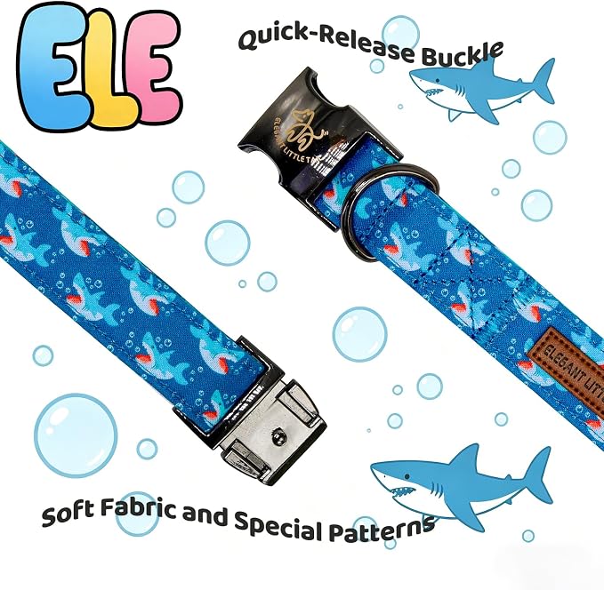 Elegant little tail Dog Collar, Shark Print Pet Collar with Bow, Summer Male Puppy Collars Bowtie Soft Adjustable Dog Collar for Small Medium Large Dogs