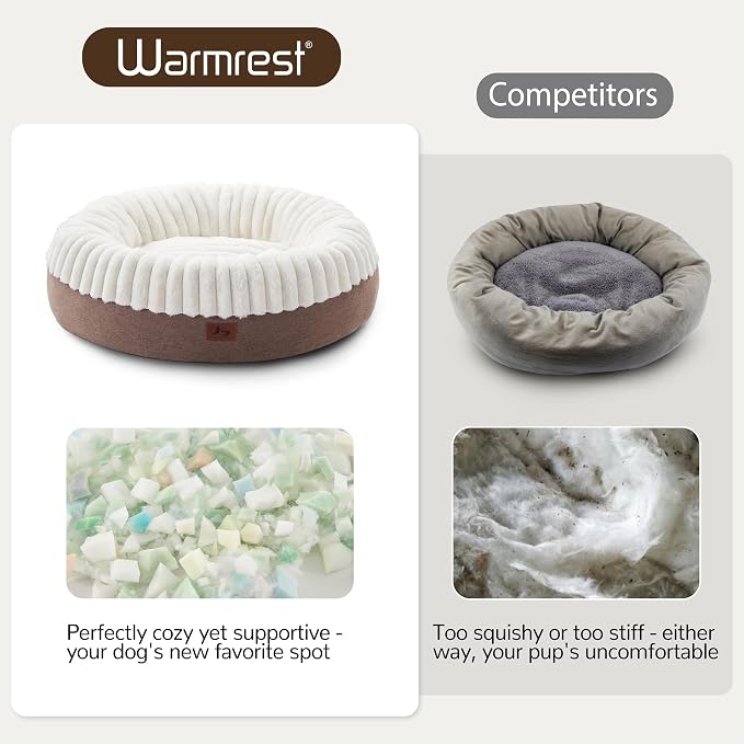 Donut Dog Bed Medium Size Dog 30 Inch, Round Cat Beds for Small Medium Dogs and Cats with Washable Fluffy Faux Fur, Cute Comfort Pet Bed with Anti-Slip Bottom, Cream