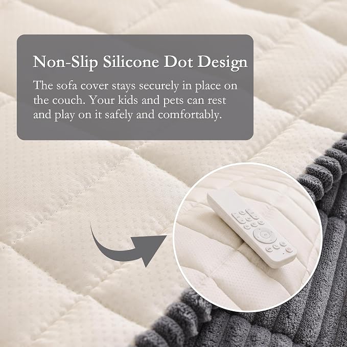 MEETSKY Couch Cover for 3 Cushion Couch Sofa, Grey Sofa Covers for Dogs Washable, Non-Slip Sofa Protector Pet Friendly Dog Mats for Couches Soft Furniture Covers, 27.6" x 82.7", Dark Grey