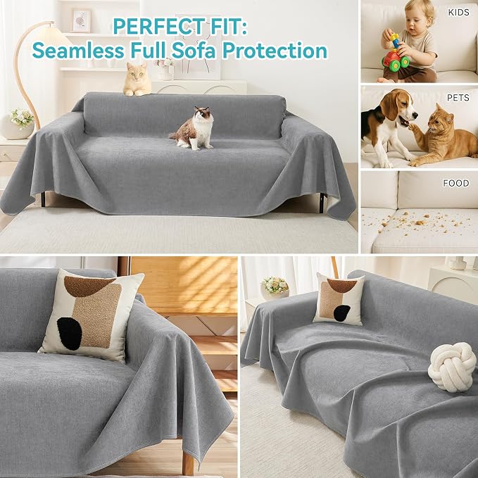 Warmstar Couch Protector from Cat Claws, Waterproof Couch Cover Anti Slip,Couch Cover 3 Cushion Sofa Washable,Anti-Scratch Pet Sofa Cover Heavy Duty,91"X150", Grey