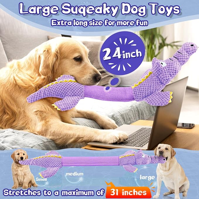 WOWBALA Interactive Tug of War Dog Toys for Small to Large Breeds-Squeaky Plush Puppy Toys with Crinkle Paper, Stuffed Chew Dog Toys to Keep Them Busy, Training Reward Gift (Purple)