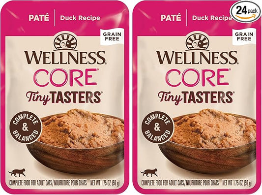 Wellness CORE Tiny Tasters Pate Adult Wet Cat Food,Natural,Protein-Rich,Grain Free,1.75-Ounce Pouch,(Duck),(Pack of 24)