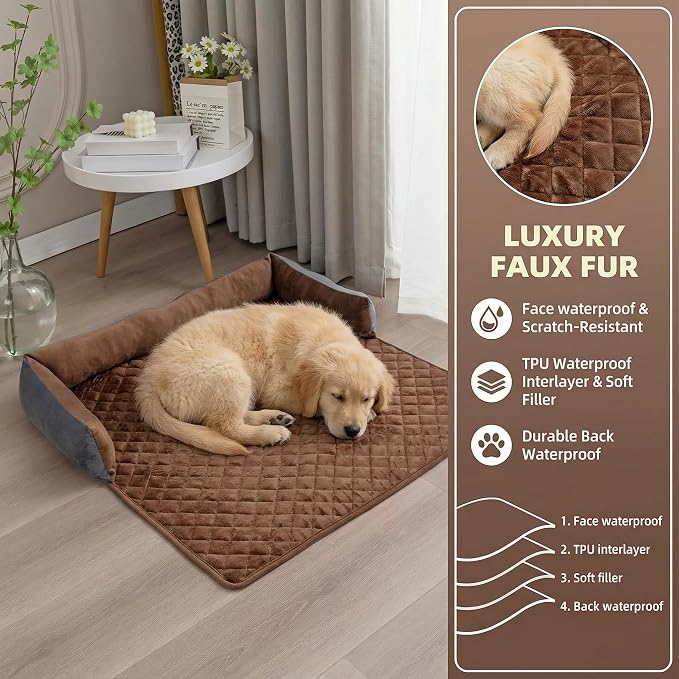Calming Dog Bed for Couch,Durable Suede Dog Couch Bed,Removable Washable Pet Bed for Couch,Couch Protector for Small,Medium Dogs and Cats (Brown, 30 x 30 inch)