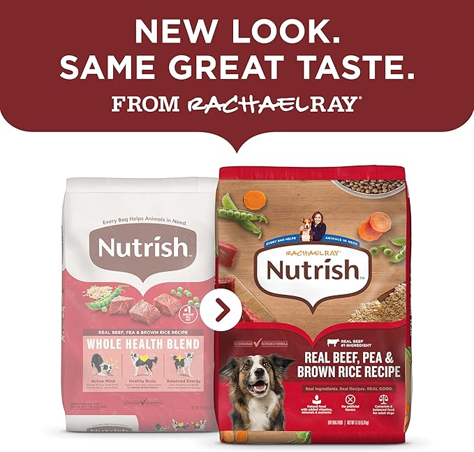 Nutrish Real Beef, Pea & Brown Rice Recipe Whole Health Blend Dry Dog Food, 40 lb. Bag, Packaging May Vary (Rachael Ray)