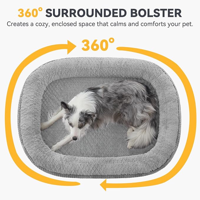 JOEJOY Orthopedic Dog Bed for Medium Dogs, Egg-Crate Memory Foam Pet Bed with Bolster Sides, Waterproof Lining, Removable Washable Cover & Non-Slip Bottom, Light Grey