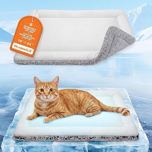 Cat Cooling Mat, Self Warming Cat Bed, Reversible Warm & Cooling Cat Bed, Winter Warm Cat Pad & Summer Cooling Cat Mat for Kittens & Small Dogs, Perfect for Crates, Beds & Sofas, Gray, 18" x 24"