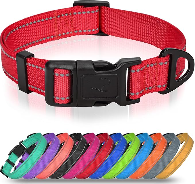 Joytale Extra Large Dog Collar, Wide Double-Sided Reflective Nylon Collar for Night Safety, Adjustable Quick-Release for Gentle Giants, Red, XL (1 1/4" Width)
