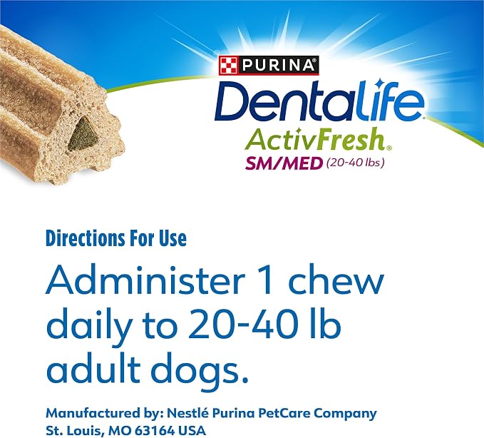DentaLife ActivFresh Pack of 3 Dog Chews for Small and Medium Dogs 20-40 lbs., Dental Chews to Freshen Breath, Chicken Flavor, 22.5 oz. each, 30 Chews each/90 Total Chews - 30 ct. Pouch