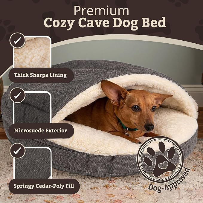 Snoozer Cozy Cave Dog Bed - Indoor Dog Bed with Cover Cave, Covered Calming Burrow for Small & Medium Sized Pets with Blanket Attached, Enclosed, Removable Washable Cover - Large, Merlin Pewter