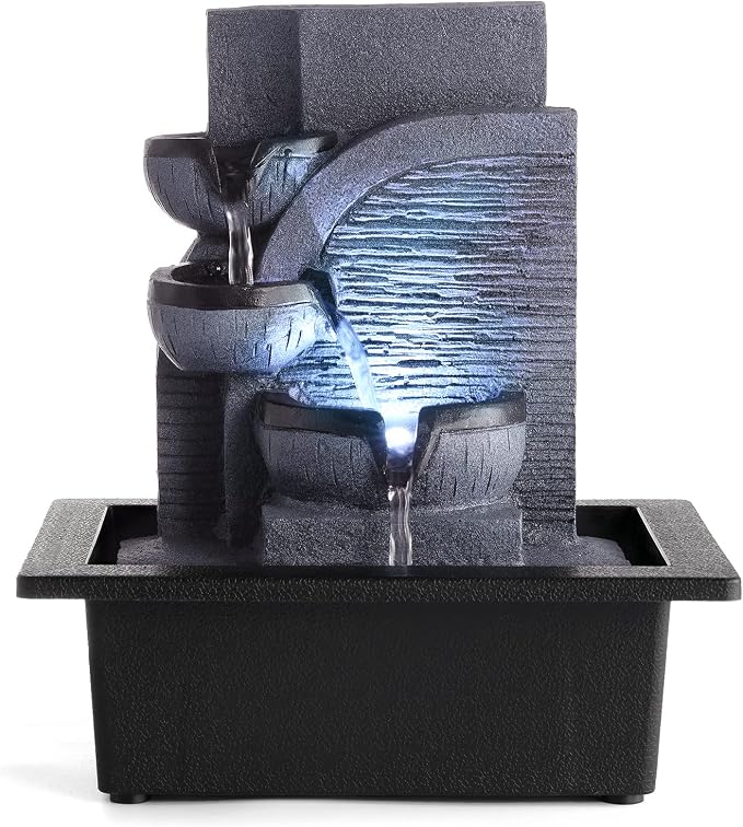 WICHEMI Tabletop Water Fountain with LED Lights Indoor Waterfall Fountains Relaxing Water Feature Indoor Fountains Zen Meditation Desktop Fountain for Home Office Bedroom Decor (Style 6)