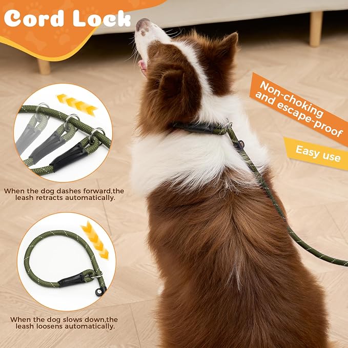 Reflective Slip Leads for Dogs,6FT x 1/2" Dog Leash Heavy Duty Strong Rope Lead for Large, Medium Dogs, No Pull Pet Training Leash(Green, Large(1/2in-6ft))