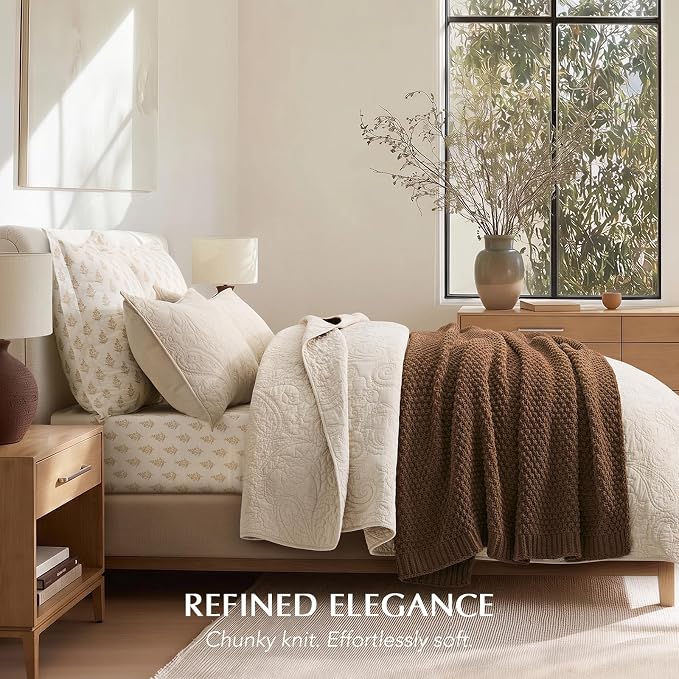 EVERGRACEHOME Chunky Chenille Knit Throw Blanket for Couch, Soft Luxurious Moss Stitch Blankets for Bed, Cozy Decorative Farmhouse Knitted Throws for Sofa, Burnt Orange, 50" x 60"
