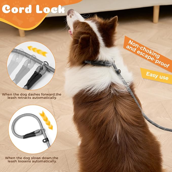 Reflective Slip Leads for Dogs,6FT x 1/2" Dog Leash Heavy Duty Strong Rope Lead for Large, Medium Dogs, No Pull Pet Training Leash(Gray, Large(1/2in-6ft))