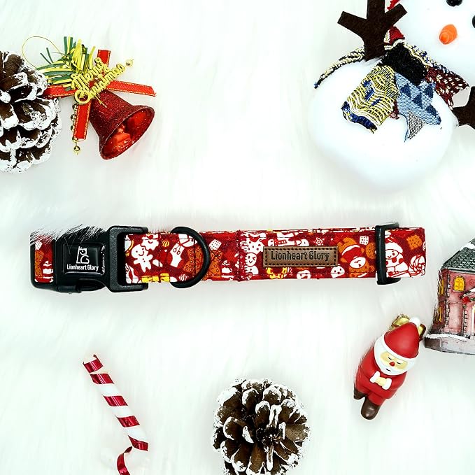 Lionheart glory Christmas Dog Collar, Red Christmas Santa Deer Dogs Collar Adjustable Soft Comfortable Collars for Medium Dogs Girl or Boy Pet Gift Fall Cute Collar