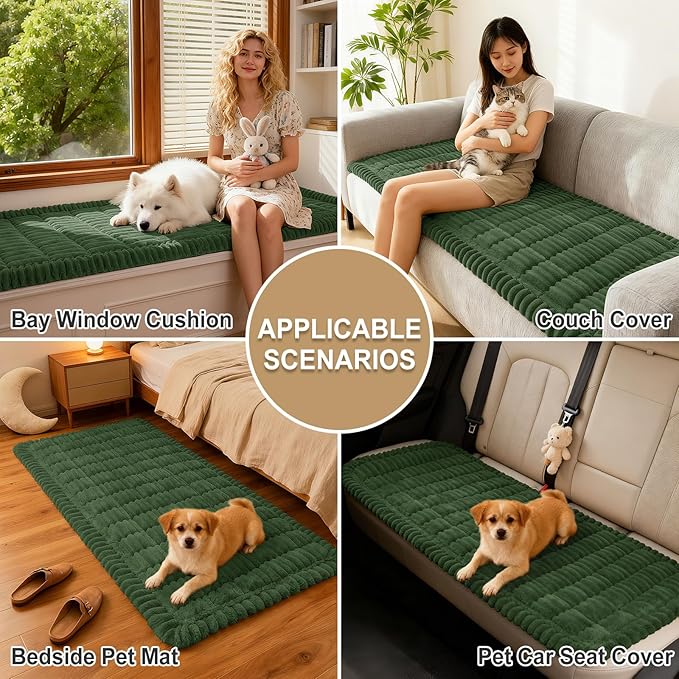hyha Couch Cover for Dogs Washable, Non Slip Thick Flannel Sofa Protector, Pet Friendly Plush Furniture Cover for Sectional Sofa & Loveseat (Dark Green, 27.6" x 82.7")
