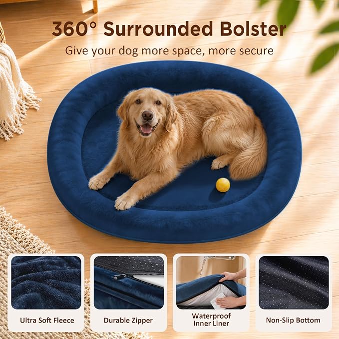 Orthopedic Dog Bed for Large Dogs, Waterproof Dog Bed for Large Size Dogs with Bolsters, Egg Crate Foam Sofa Bed with Washable Removable Cover & Non-Slip Bottom, Navy