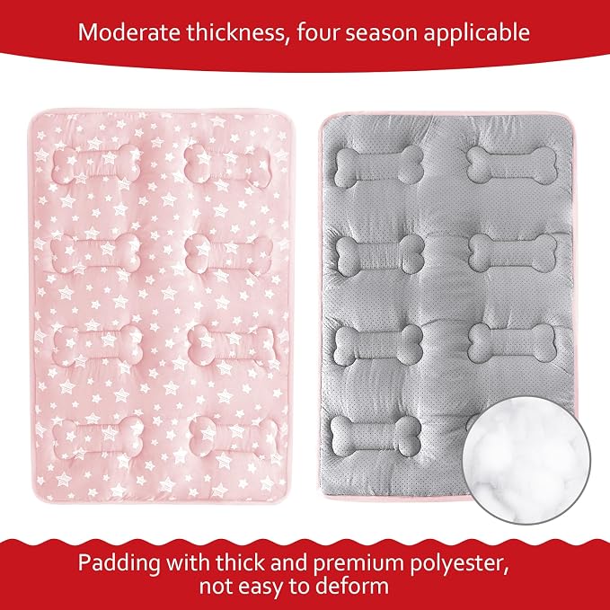 Dog Crate Mat (42" X 28"), Soft Dog Bed Mat with Cute Prints, Personalized Dog Crate Pad, Anti-Slip Bottom, Machine Washable Kennel Pad, Pink