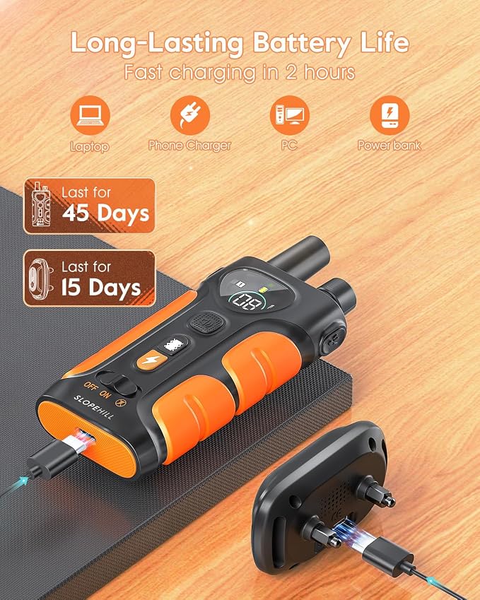 SLOPEHILL Dog Shock Collar - 4200FT Dog Training Collar with Remote,IPX8 Waterproof E-Collar with Beep,Vibration,Shock,Flash Light,No Shock Mode,Shock Collar for Small Medium Large Dog 8-140lbs,Orange
