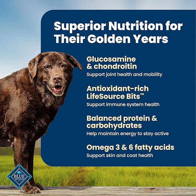 Blue Buffalo Life Protection Formula Chicken & Brown Rice Senior Dry Dog Food, Supports Immunity With Antioxidant-Rich LifeSource Bits, Promotes Healthy Muscle Development, Skin & Coat Health, 15 lbs.