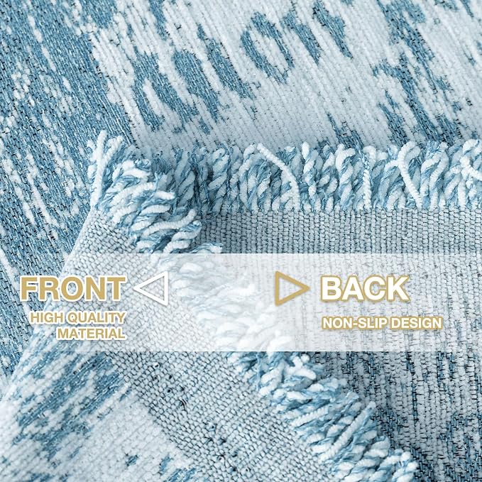 hyha Couch Cover for Dogs, Boho Sofa Covers for 3 Cushion Couch Washable, Chenille Sofa Slipcover for Pets, Soft Loveseat Sectional Couch Throw Blankets with Tassels (Blue/White, 88.5x150 Inch)