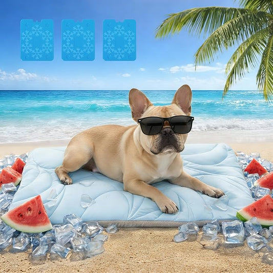 Vagascape Dog Cooling Mat New 5.0 Version Built-in Ice Pack, Long-Lasting Cool 6-8h, 35" x 27" Ultra Thick Soft Vine Pattern Pet Cooling Mat, Washable Foldable Large Cooling Pad for Indoor Outdoor