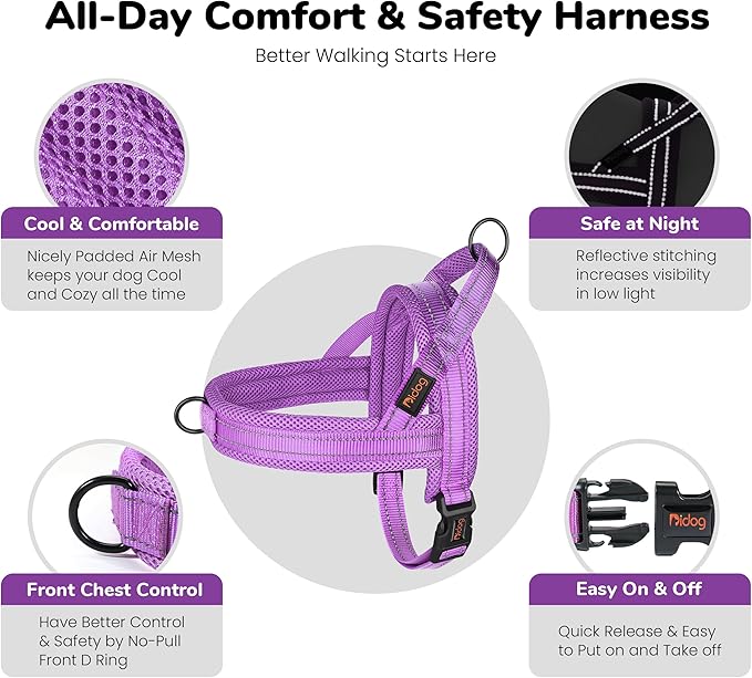 Didog No Pull Dog Harness with Breathable Mesh Padded,Reflective & Quick Fit Light Weight Dog Strap Vest Harness,Easy for Walking Training (S:Chest 18-22", Purple)