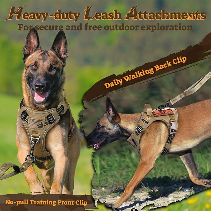 rabbitgoo Tactical Dog Harness for Large Dogs No Pull Adjustable Military Vest with Handle MOLLE Reflective Heavy Duty Dog Vest for Walking Training Hunting Outdoor Working Medium Size Dog Brown XL