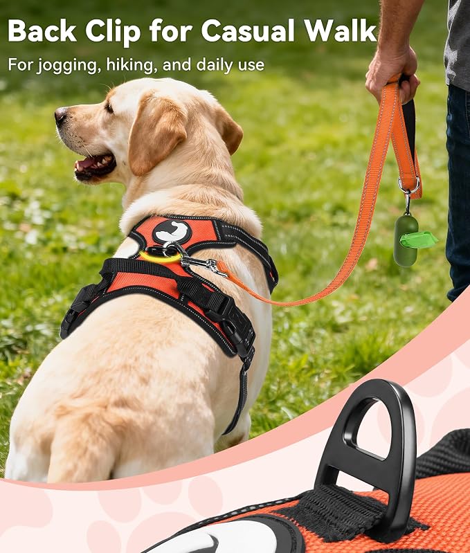 Joytale No Pull Dog Harness Medium Sized Dog, Reflective Pet Vest with Front Clip, Adjustable Soft Padded Harnesses with Easy Control Handle for Training and Walking, Orange, M