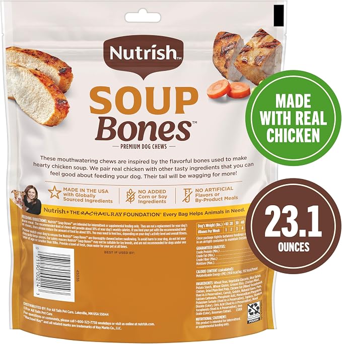 Nutrish Soup Bones Premium Dog Chews with Real Chicken and Veggies, 11 Chews, Packaging May Vary (Rachael Ray) (Pack of 2)