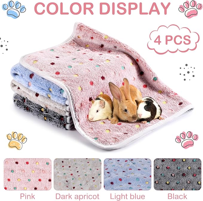 Reginary 4 Pcs Waterproof Guinea Pig Blankets Washable Small Animal Fleece Bedding Absorbent Guinea Pig Cage Liners Reusable Training Pee Pad Pet Sleep Mat for Hamster(Colorful Dot,24 x 16 Inch)