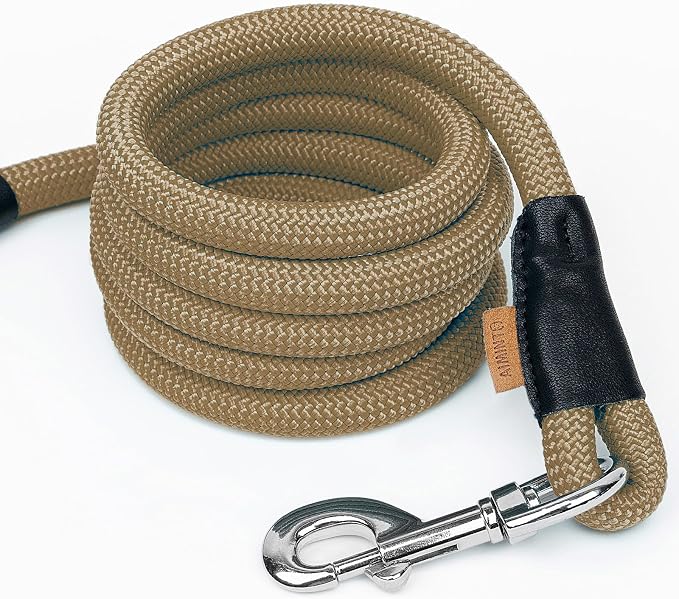 Dog Leash, Braided Rope Traction – Walking Training Lead for Small Dogs ((1/3") x 6FT, Khaki)