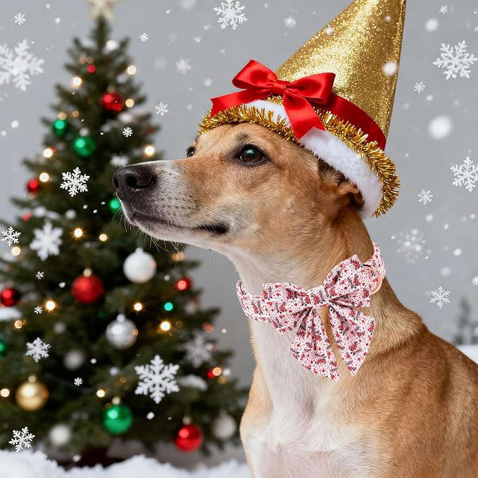 Unique Style Paws Christmas Dog Collar with Bowtie Red Pink Elk Cotton Puppy Collars for Small Medium Large Dogs