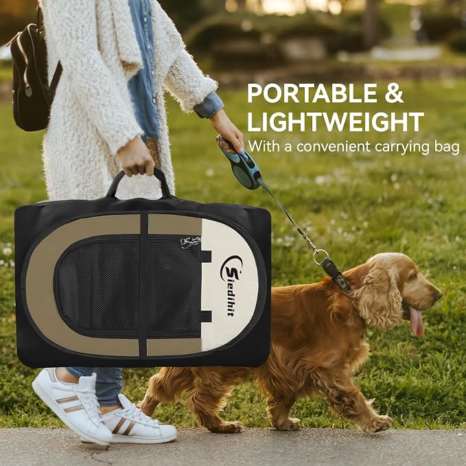 Siedihit Dog Cat Playpen, Medium Puppy Pet Playpen, Dog Crate Tent Cage Indoor/Outdoor, Portable Pop Up Dogs Kennel Playpen with Carrying Case for Dogs/Cats/Rabbits (Khaki,Medium)