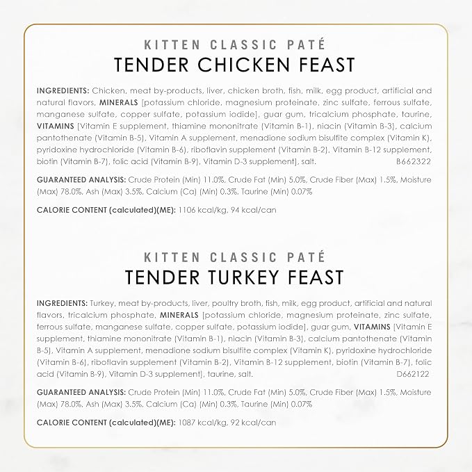 Fancy Feast Purina Tender Ocean Whitefish,Turkey,Chicken and Salmon Feasts Wet Kitten Food Variety Pack - 3 oz. Boxes,(Pack of 48)