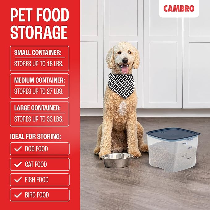 Cambro FreshPro 12 Quart (QT) Food Storage Container with Lid (Restaurant Grade) - for Food Prep, Commercial Kitchen, Pet and Dog Food Container (Translucent)