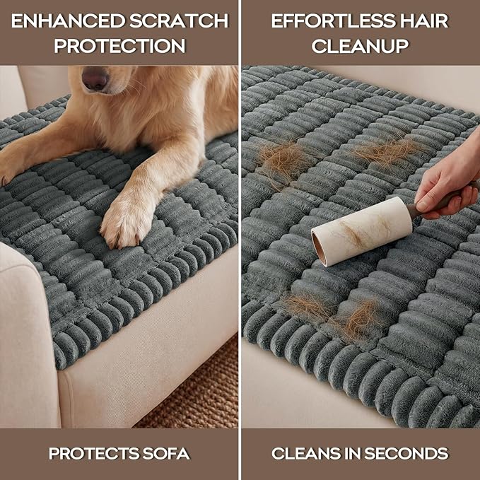 decorUhome Non-Slip Fuzzy Couch Cover for Dogs, Soft Thick Washable Pet-Friendly Protector, Sofa Slipcover for 2 Cushion Sofa/Loveseat, Dark Grey, 27.6" x 59"