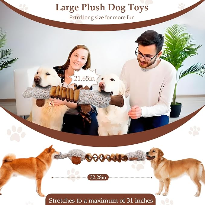 BUYPOW Squeaky Dog Toys, Interactive Tug of War Puppy Toys, Funny Plush Dog Chew Toys, Stuffed Dog Toys for Small,Medium and Large Dogs - Platypus