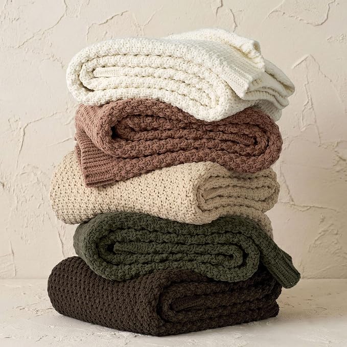 EVERGRACEHOME Chunky Chenille Knit Throw Blanket for Couch, Soft Luxurious Moss Stitch Blankets for Bed, Cozy Decorative Farmhouse Knitted Throws for Sofa, Cocoa Brown, 50" x 60"
